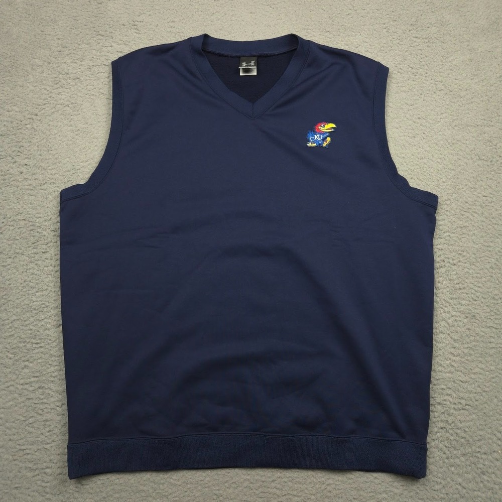Under Armour Kansas Jayhawks Sweater Vest Mens XXL Navy Blue NCAA V Neck